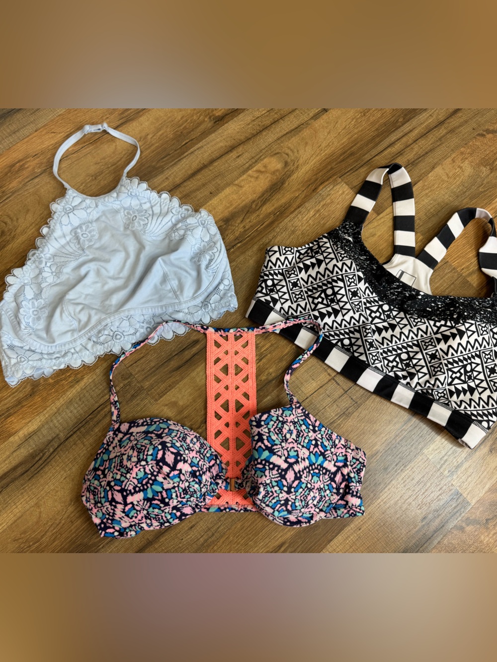 Bundle (3) Aerie Colsie Mondetta Bralette Sports Bra Swim Top Large 36D